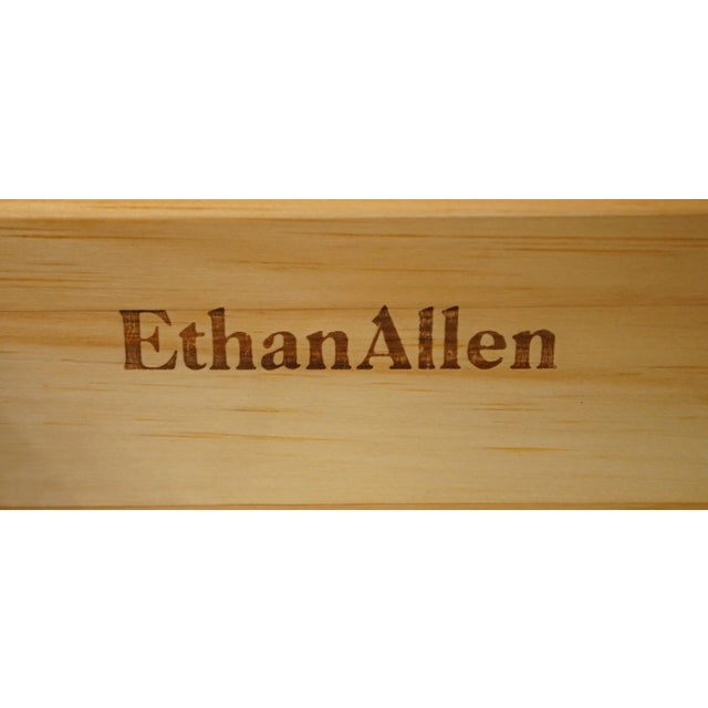 Ethan Allen Country Craftsman Solid Knotty Pine Early American Country French 62" Buffet W. Lighted Display China Cabinet 19-6326 / 19-6328 For Sale - Image 9 of 15