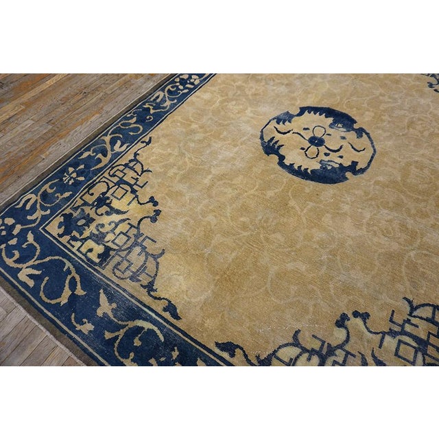 Beige Outstanding Tan Beige Color and Lovely Geometric Design Antique Chinese Peking Rug For Sale - Image 8 of 10