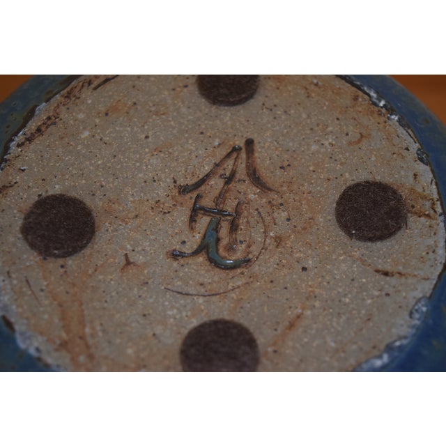 1990s Japanese Art Pottery Blue Vase For Sale - Image 5 of 5