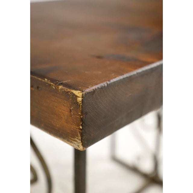 Reclaimed Pine Wood Antique Wrought Iron Side Table For Sale - Image 6 of 10