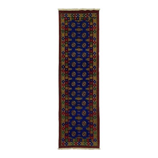 Cobalt Blue Turkmen-Style Mori Gul Wool Runner Rug, 2'8" X 9'3" For Sale