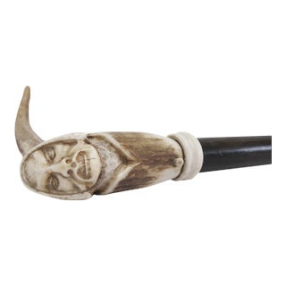 Carved Deer Antler Grim Reaper Face Hidden Blade Folk Art Walking Stick Cane For Sale