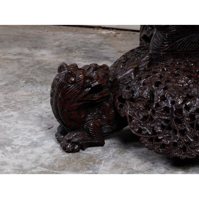 19th Century Burmese Hand-Carved Side Pedestal Table with Mythical Animals For Sale - Image 9 of 12