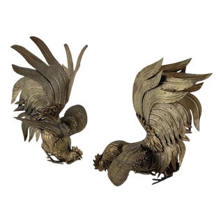 Vintage Italian Brass Foraging Roosters from Gucci, 1950s, Set of 2 For Sale