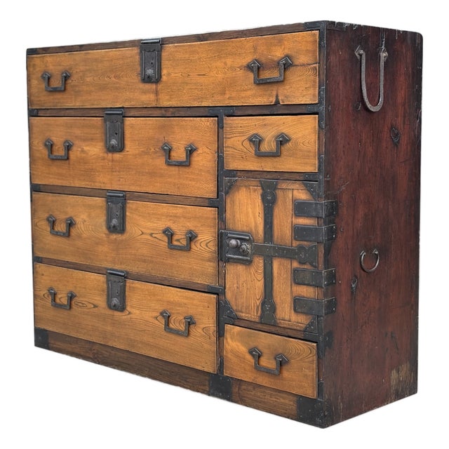 Antique Meiji Japanese Keyaki Merchant Tansu Chest, 1880 For Sale