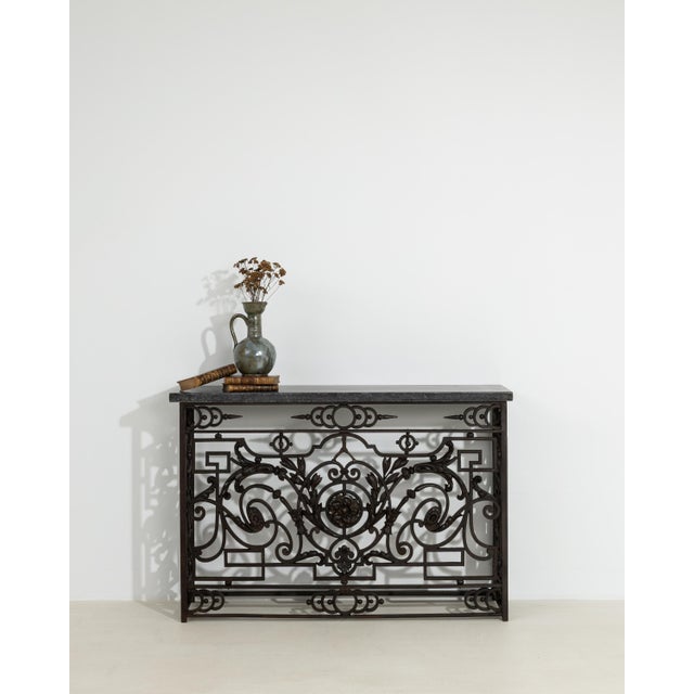 Neoclassical Wrought Iron Console With Belgian Bluestone For Sale - Image 9 of 12