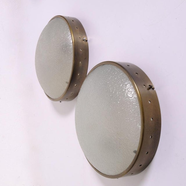 Vintage Glass and Metal Wall Lamps, 1940s, Set of 2 For Sale - Image 3 of 18