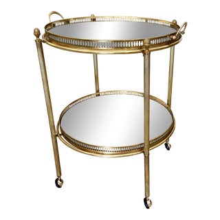 French Brass Round Two Tier Bar Cart For Sale