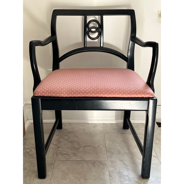 1960s Pair Vintage MCM Blowing Rock Upholstered Arm Chairs Black Wood North Carolina For Sale - Image 5 of 12