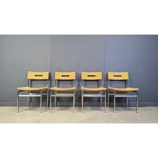 Belgian Wicker and Chrome Dining Chairs, 1970s, Set of 4 For Sale - Image 12 of 15