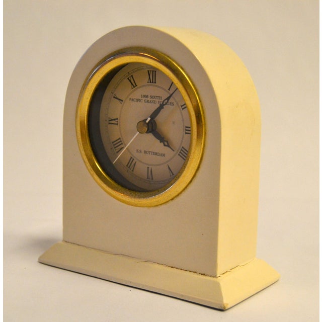 Ansonia Clock Company 1995 Beige Desk Table Clock South Pacific Grand Voyage S S Rotterdam Classic For Sale - Image 4 of 15