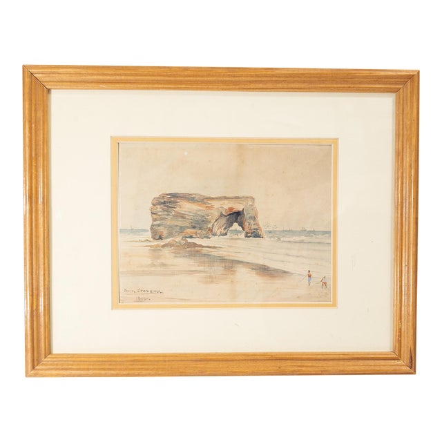 1900's English Watercolor Landscape Painting of Marsden Rock Signed Stevenson For Sale
