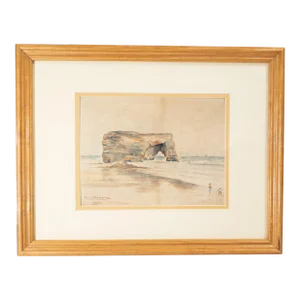 1900's English Watercolor Landscape Painting of Marsden Rock Signed Stevenson