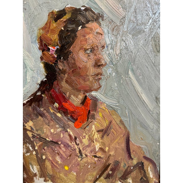 1950s Lopatkin, Alexander, "The Portrait," Russian Painting, 1953 For Sale - Image 5 of 6