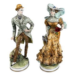 Vintage 20th Century Lady Knight Figures in Porcelain from Liani, Italy, Set of 2 For Sale