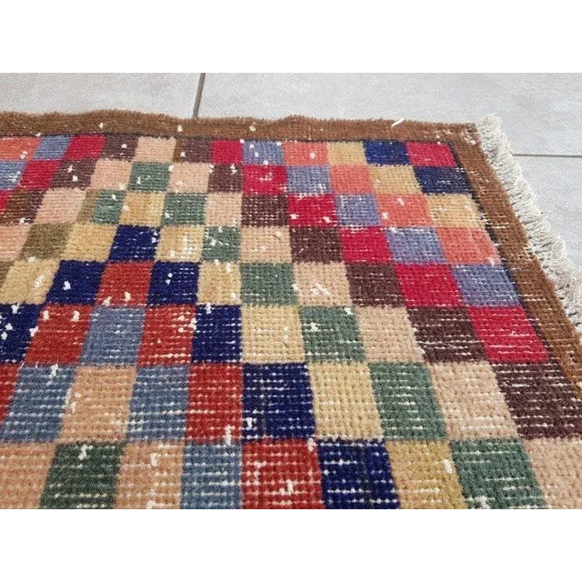 Red 1960s Multicolored Vintage Custom & Modern Runner Rug For Sale - Image 8 of 11