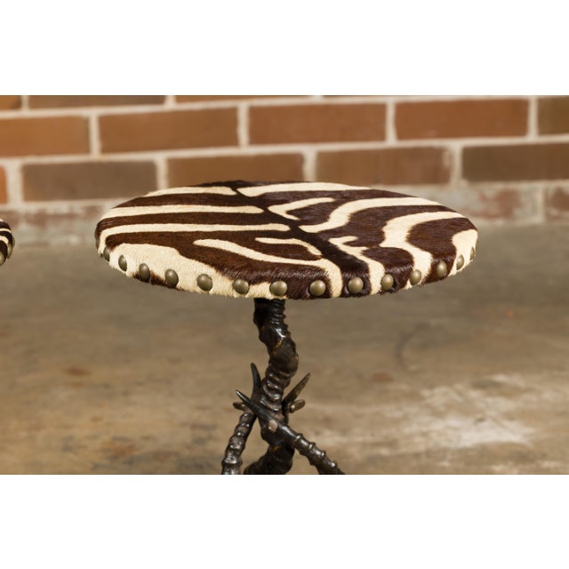 Zebra Skin Circular Top Side Tables with Horn Bases, Two Sold Each For Sale - Image 11 of 12