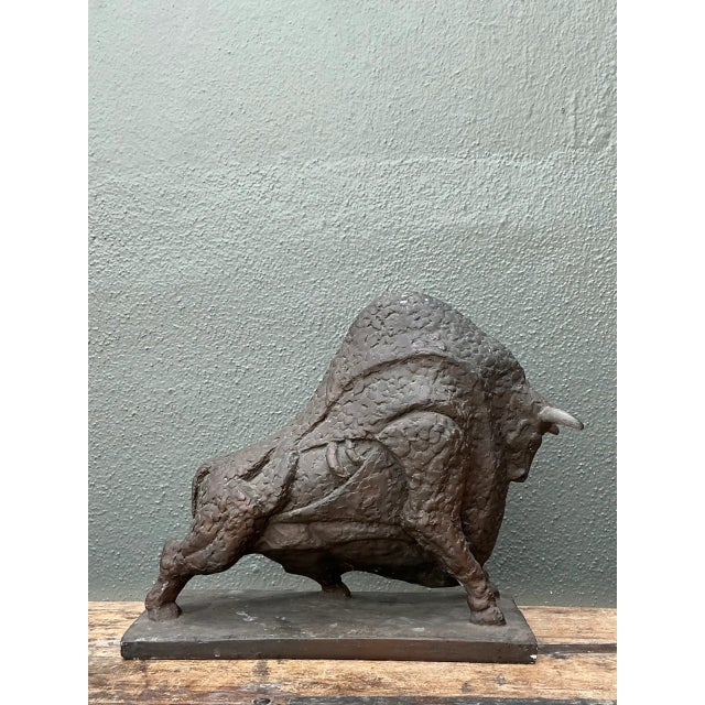 Vintage MCM Textured Plaster Bull Sculpture For Sale - Image 12 of 14