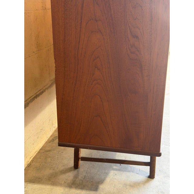 Vintage Danish Modern Teak Secretary Sideboard Cabinet With Drop Front Bar 1960s For Sale - Image 9 of 10