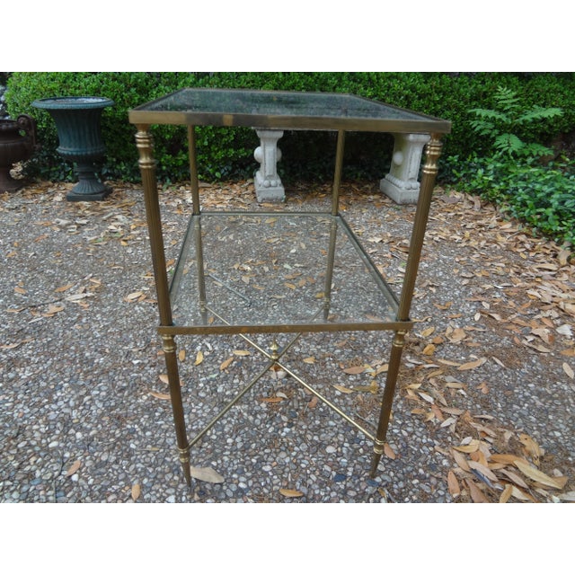 1960s Pair of French Louis XVI Style Brass and Glass Tables For Sale - Image 11 of 12