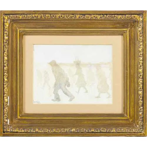 Landscape with Figures, Watercolor For Sale