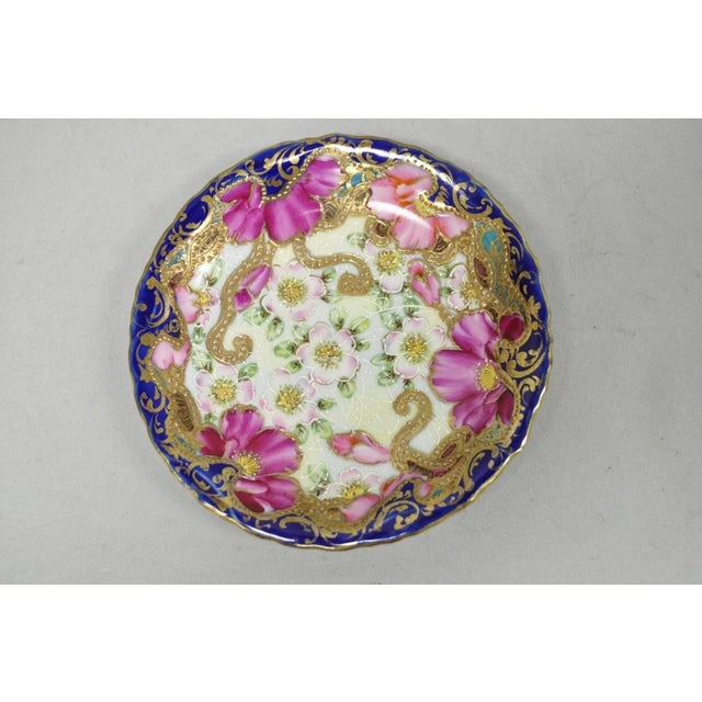 Antique Victorian Teacup & Saucer Cobalt Blue & Roses W/ Draped Gold Trim For Sale - Image 12 of 16