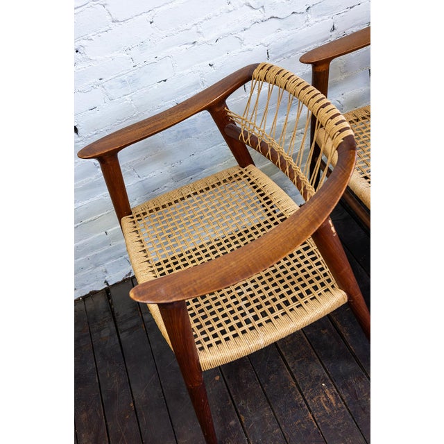 1950s Set of Four (4) Bambi Teak & Cane Dining Chairs by Rolf Rastad & Adolf Relling, Norway 1950s For Sale - Image 5 of 15