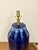 Harp & Finial Stylish Large Mid-Century Style Lamp. Blue Glaze body. Showroom floor sample.
