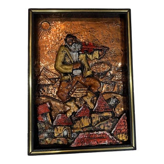 Mid Century Fiddler on the Roof Tevye Copper Repousse Wall Hanging For Sale