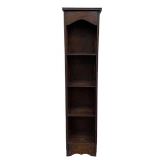Vintage Narrow Wooden Bookcase With Dark Finish For Sale
