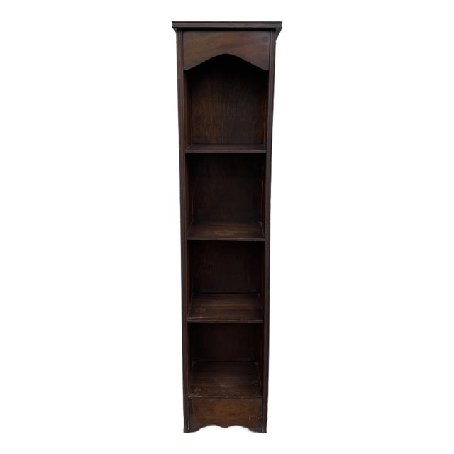 Vintage Narrow Wooden Bookcase With Dark Finish For Sale