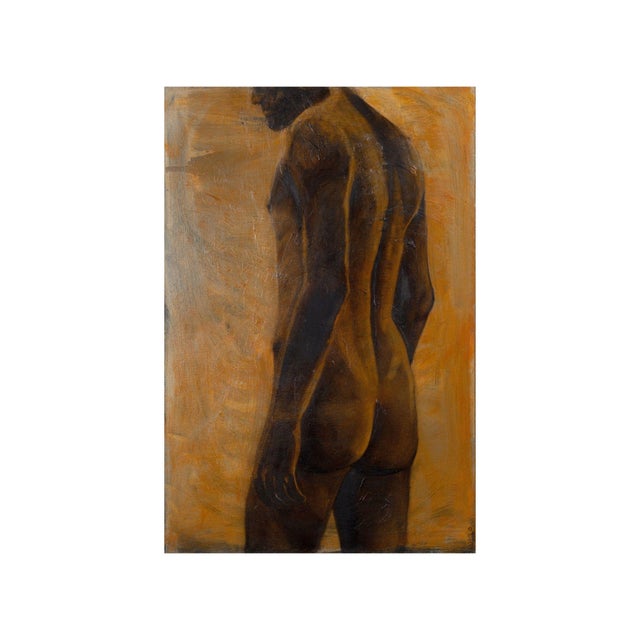 About the painting: this intriguing artwork features a striking depiction of a male figure rendered with exquisite...
