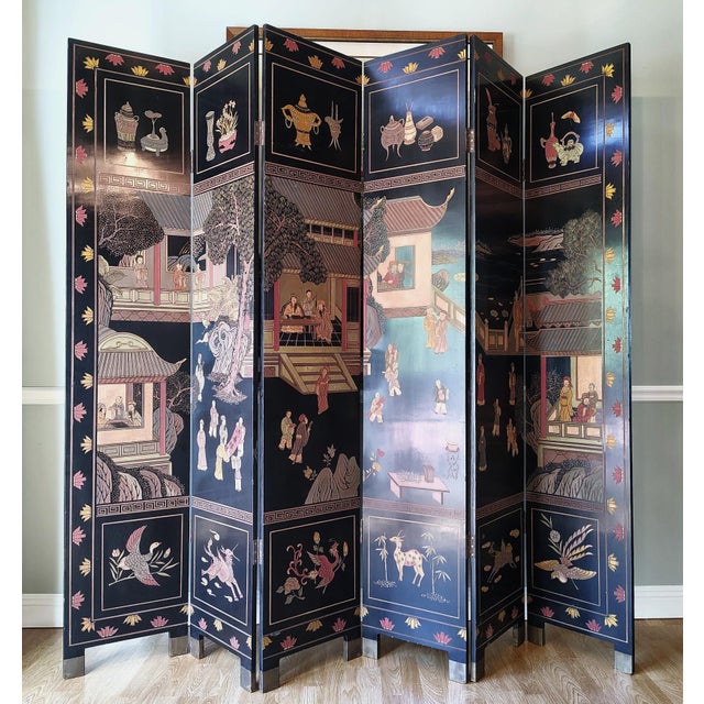Mid 20th Century Six Large Panel Chinese Coromandel Export Screen For Sale - Image 4 of 12