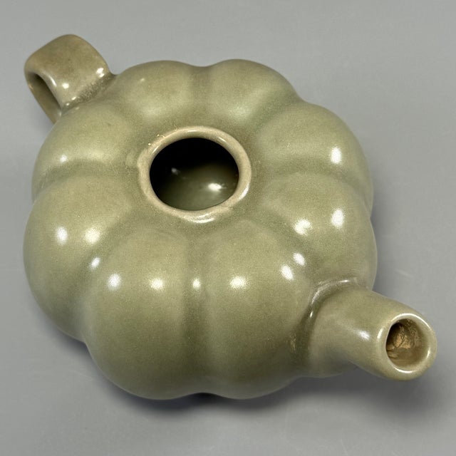Antique Chinese Celadon Melon‑Shaped Ewer, Collectible Antique For Sale - Image 4 of 6