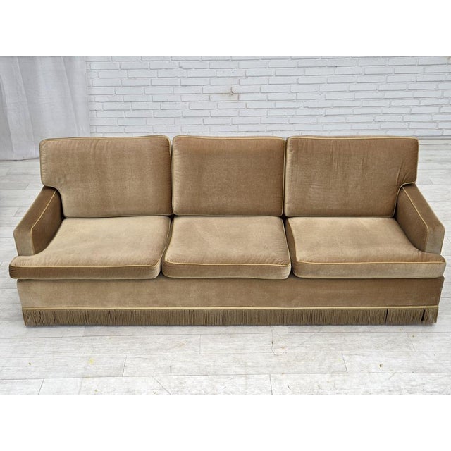 Mid-Century Modern Danish 3-Seater Sofa in Honey Yellow Velour, 1970s For Sale - Image 3 of 17