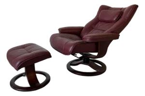 Fjords Hjellegjerde Cranberry Leather Swivel Reclining Lounge Chair With Ottoman