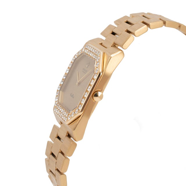 Modern Vintage Ladies Rolex Cellini 27mm X 36mm 4651 Pave Diamond Bezel 18k Gold Watch For Sale - Image 3 of 11