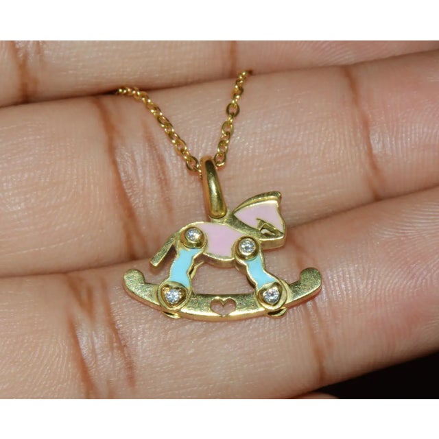 Designer Aaron Basha Natural Diamond & Enamel Solid 18k Gold Rocking Horse Charm Pendant For Sale In Dallas - Image 6 of 11