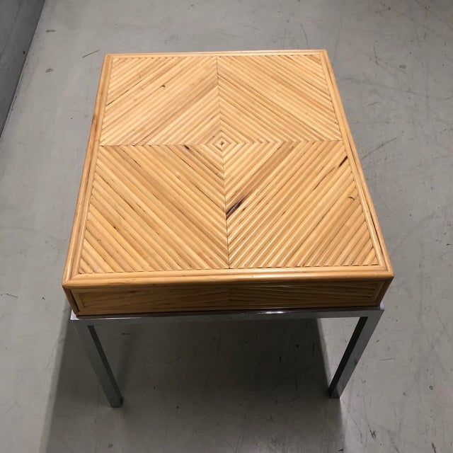 Wood 1980s Rattan and Chrome Gabriella Crespi Style End/Side Table For Sale - Image 7 of 10