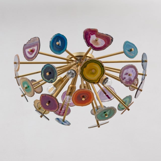 Mid-Century Modern Sputnik Italian Ceiling Lamp with Agate Stone Sections and Brass, 2000 For Sale - Image 3 of 10