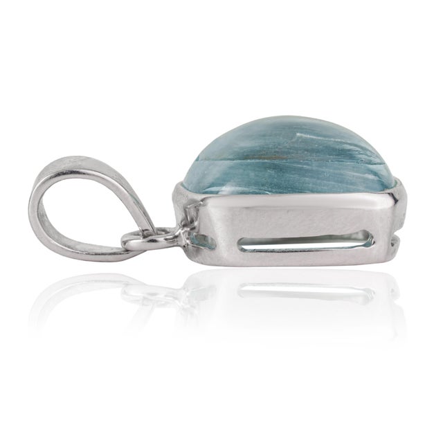 Contemporary Minimalist Cushion Cut 4.96 Ct Aquamarine Bezel Set Solitaire Pendant in 925 Silver For Sale - Image 3 of 12