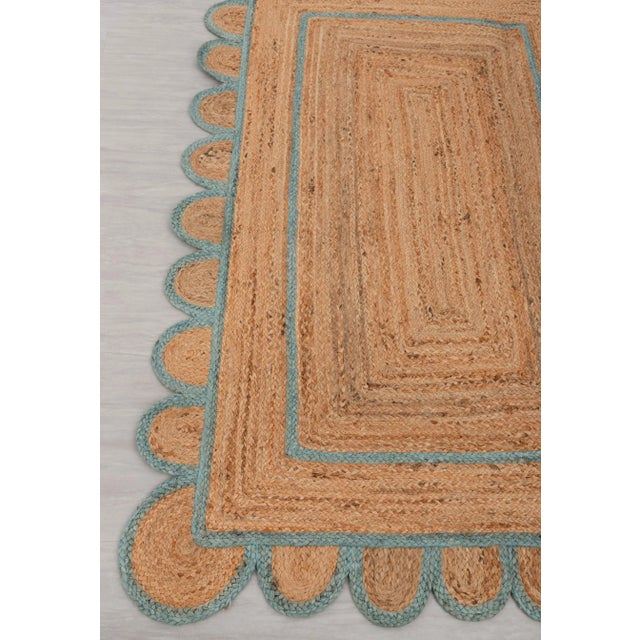 Blue Scallop Jute Turquoise Blue Hand Made Rug 2.5x8 Ft. For Sale - Image 8 of 13