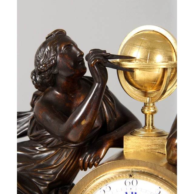 French mantel clock "astronomy" paris bronze, marble mid 19th century dimensions: h x w x d: 38 x 55 x 16 cm : a louis...