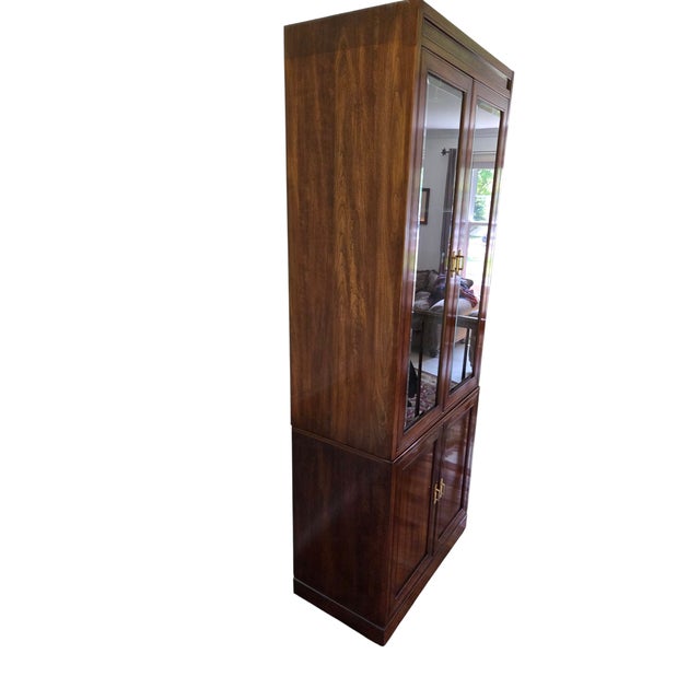 Campaign 1980s Ethan Allen Canova Campaign Hutch Curio China Cabinet Display Shelf For Sale - Image 3 of 17