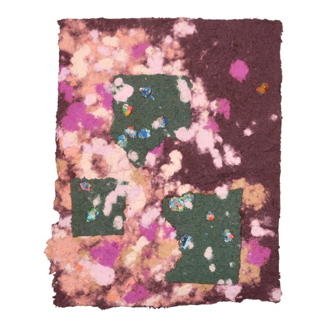 Contemporary Fiber Base Mixed Media Painting in Plum, Coral, and Green With Jewel-Like Color Accents by Casey R Klein For Sale