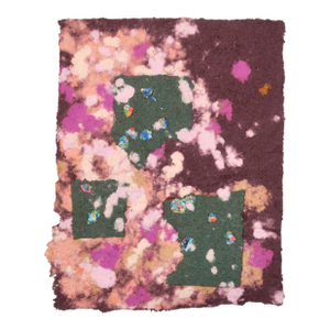 Contemporary Fiber Base Mixed Media Painting in Plum, Coral, and Green With Jewel-Like Color Accents by Casey R Klein