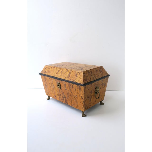 Late 20th Century Neoclassical Empire Revival Style Box, Tiger Burl-Esque Lion Heads, Late 20th C For Sale - Image 5 of 15