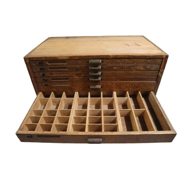 1920s Hamilton Letterpress Cabinet With Brass Hardware For Sale - Image 9 of 12
