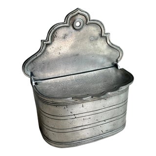 Antique French Pewter Wall Mounted Salt Box With Hinged Lid For Sale