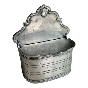 Antique French Pewter Wall Mounted Salt Box With Hinged Lid